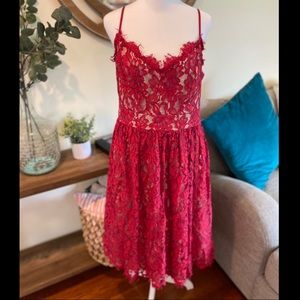 Eliza J Red Lace Midi Dress